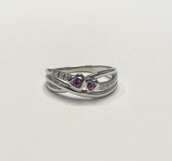 10k Pink Tourmaline & Diamond Heart Ring