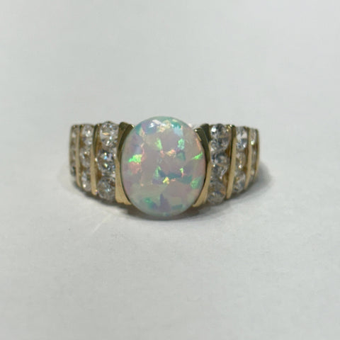 14k Created Opal & CZ Ring