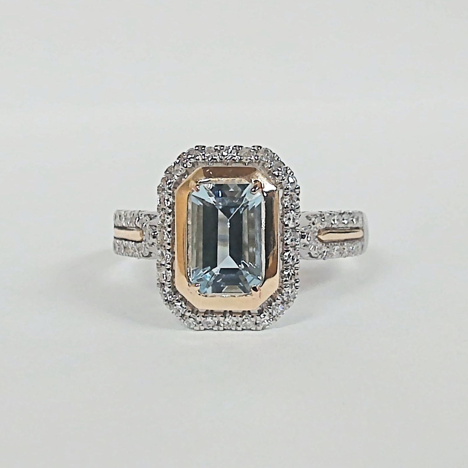 14KTT Emerald-Cut Aquamarine & Diamond Ring