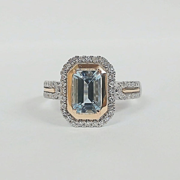14KTT Emerald-Cut Aquamarine & Diamond Ring