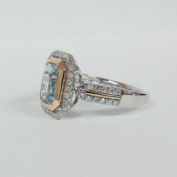 14KTT Emerald-Cut Aquamarine & Diamond Ring