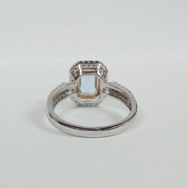 14KTT Emerald-Cut Aquamarine & Diamond Ring