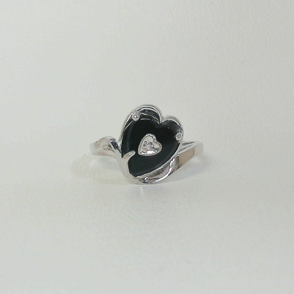 10K Heart-Shaped Black Onyx and Melee Diamond Rings