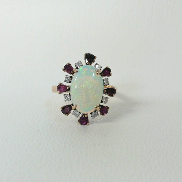 14K Opal, Ruby and Diamond Fashion Ring