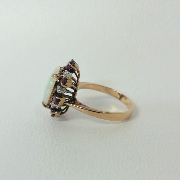 14K Opal, Ruby and Diamond Fashion Ring