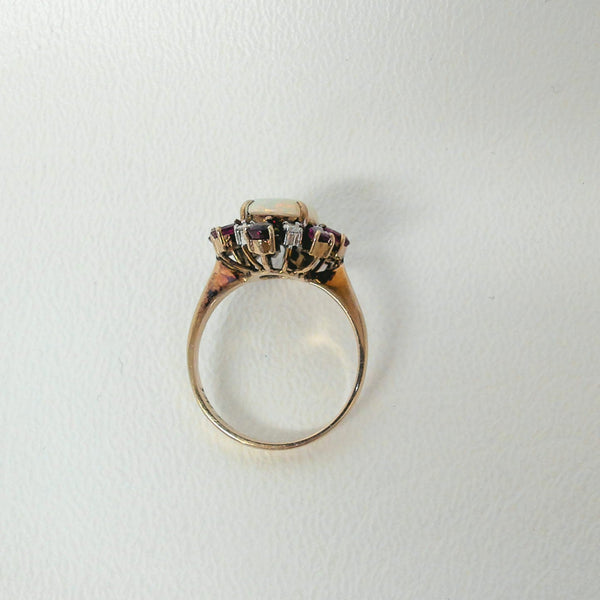 14K Opal, Ruby and Diamond Fashion Ring