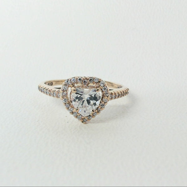10K Heart Shaped CZ Halo Ring