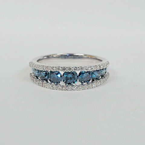 14K Blue & White Diamond Band