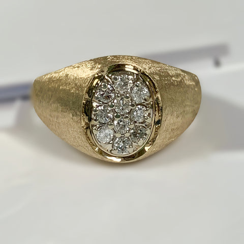 14k Ten Diamond Oval Cluster Men's Ring