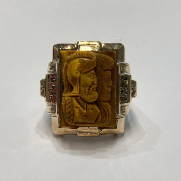 10KYG Tiger's Eye Intaglio Ring