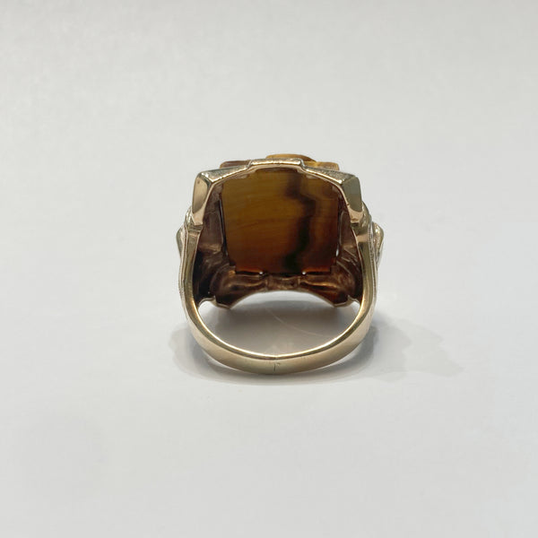 10KYG Tiger's Eye Intaglio Ring