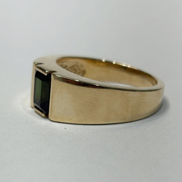 14k Emerald-Cut Green Tourmaline Ring