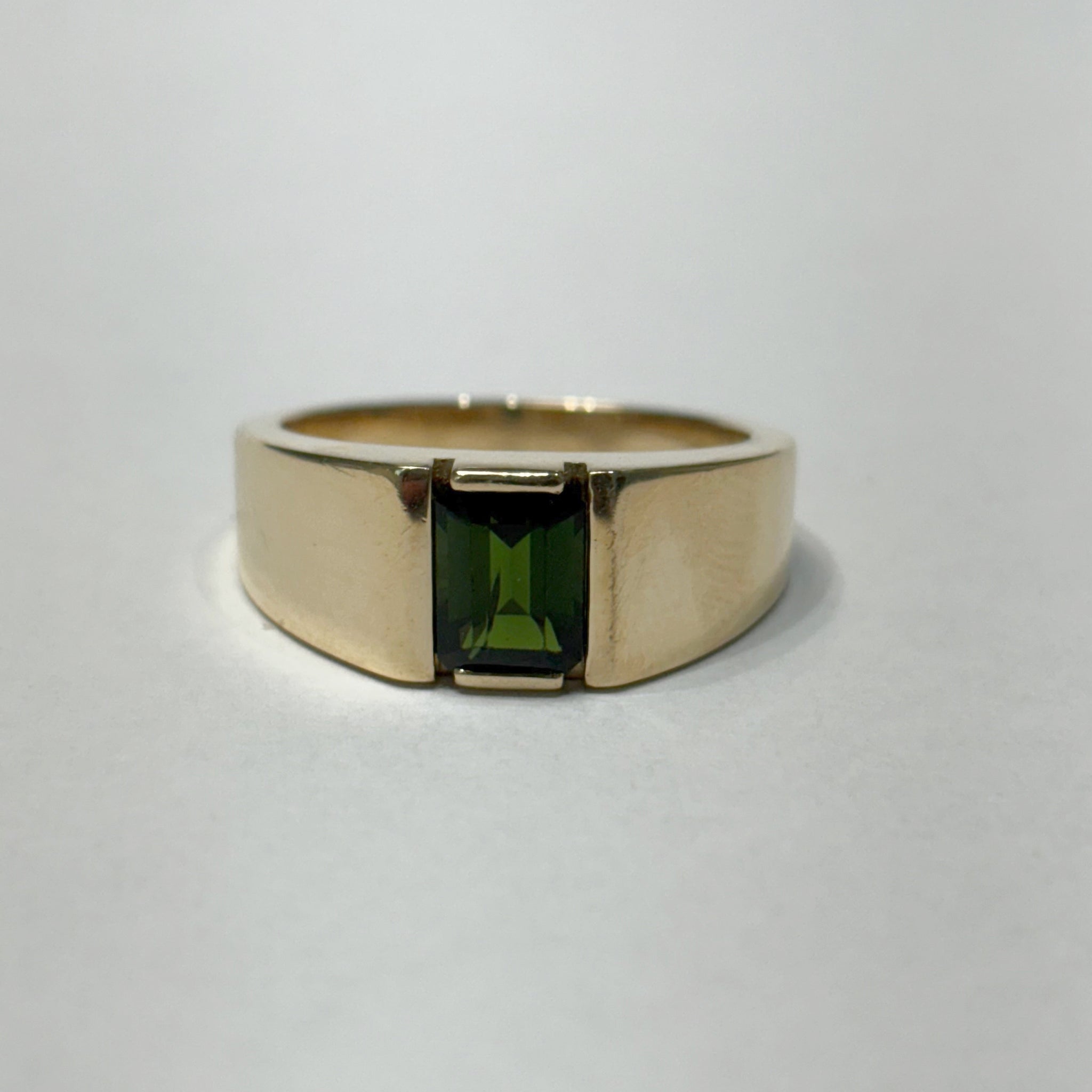 14k Emerald-Cut Green Tourmaline Ring