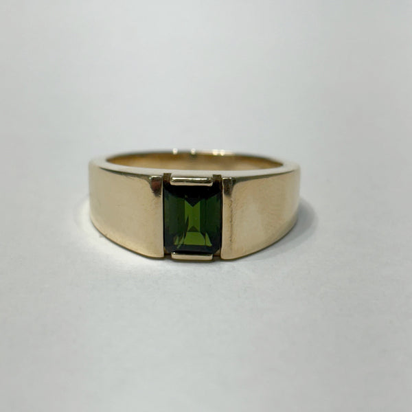 14k Emerald-Cut Green Tourmaline Ring