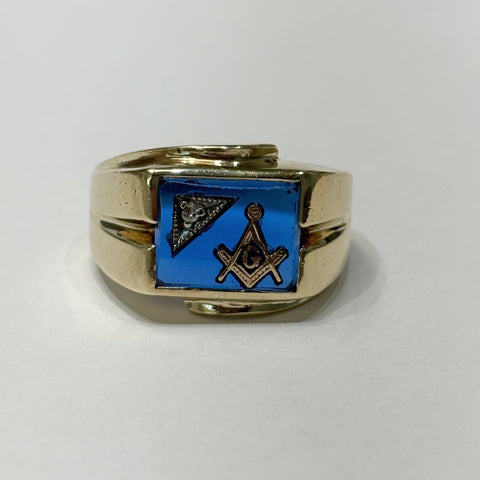 10k Synthetic Blue Masonic & Melee Diamond Ring