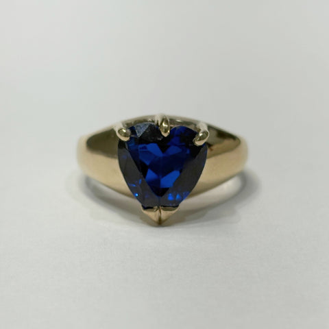 14k Heart-Shaped Synthetic Blue Sapphire Ring