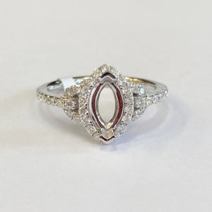 14K Diamond Halo Marquise Semi-Mount Engagement Ring