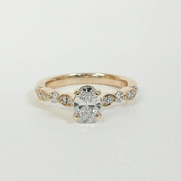 14K Diamond Oval Engagement Ring