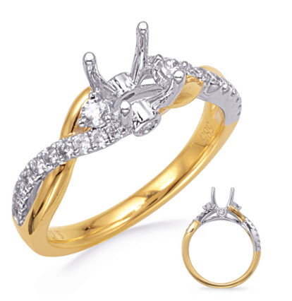 14KTT Diamond Criss-Cross Bypass Semi-Mount Ring