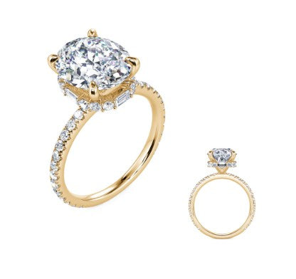 14KYG Hidden Halo (Baguette/Round) Diamond Semi-Mount Engagement Ring