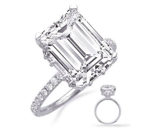 14KWG Hidden Halo (Baguette/Round) Diamond Semi-Mount Engagement Ring