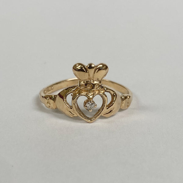 14k Melee Diamond Claddagh Ring