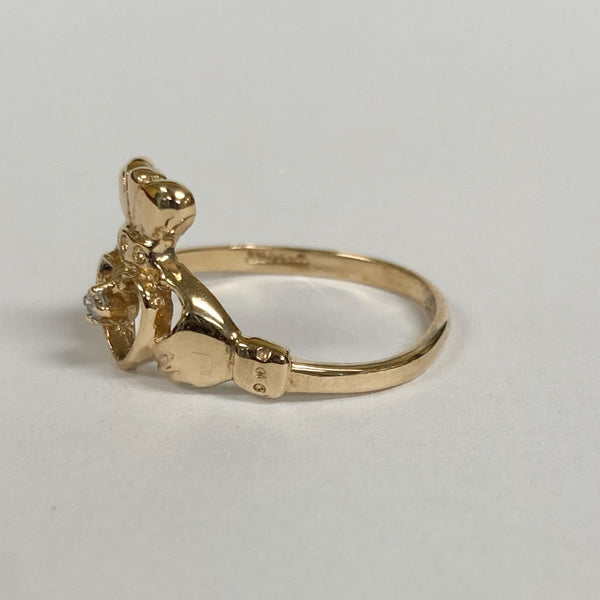 14k Melee Diamond Claddagh Ring