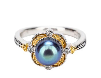 10K & Sterling Silver Peacock Fresh Water Pearl Aphrodite Ring