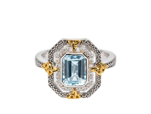 Sterling & 10k Octagon Blue Topaz Celestial Ring