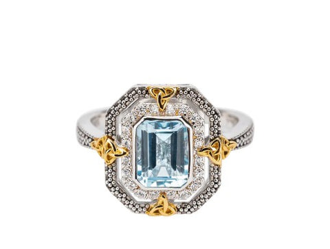Sterling & 10k Octagon Blue Topaz Celestial Ring