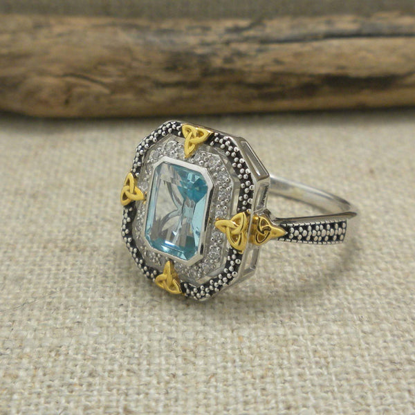Sterling & 10k Octagon Blue Topaz Celestial Ring