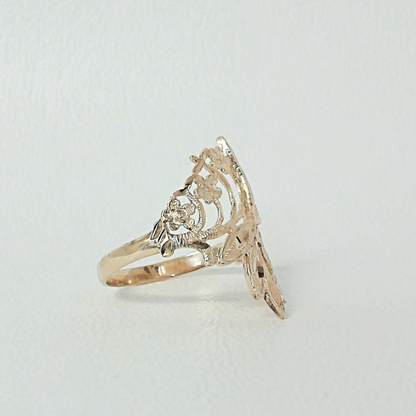 10K Floral Diamond-Cut Ring