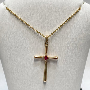 14k Ruby & Diamond Cross Pendant & Chain