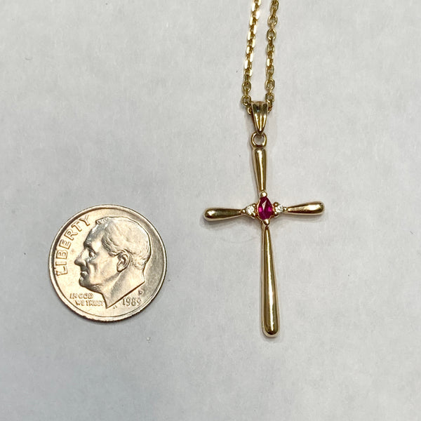 14k Ruby & Diamond Cross Pendant & Chain