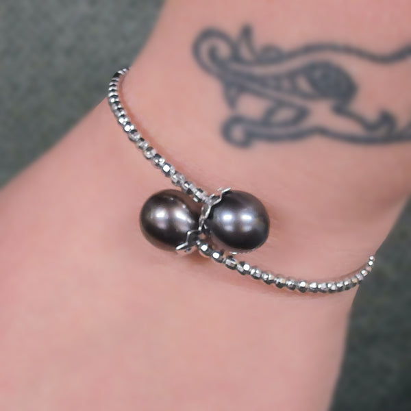 Sterling Silver Tahitian Pearl & Bead Wrap Bracelet