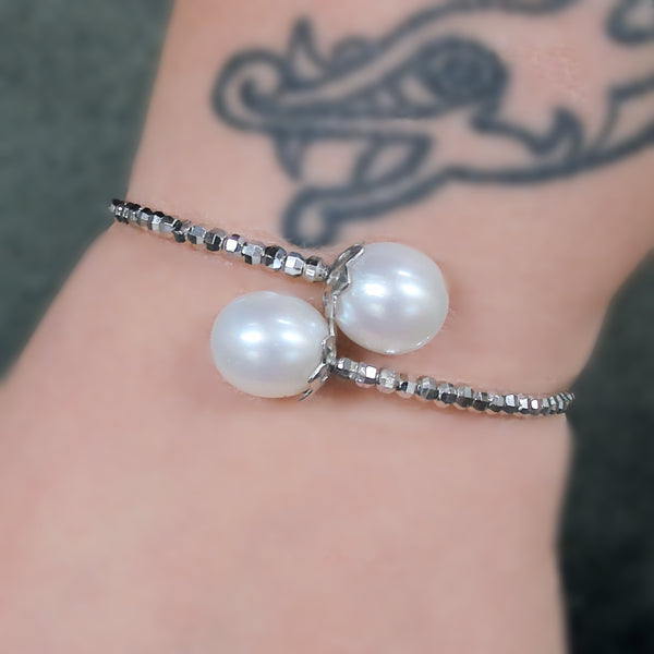 Sterling Silver Fresh Water Pearl & Bead Wrap Bracelet