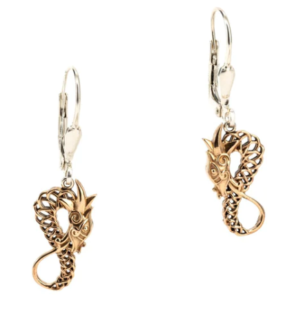 Sterling / Bronze Dragon Lever-Back Earrings