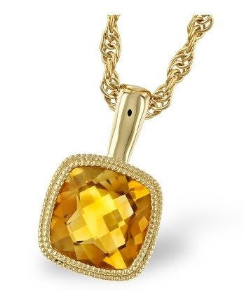 14K Cushion Citrine Pendant