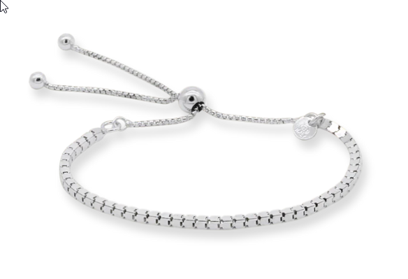 Sterling Silver Mirror Box Bead Adjustable Bracelet