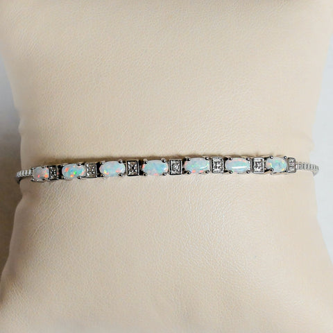 Sterling Silver Synthetic Opal Adjustable Bracelet