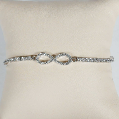 Sterling Silver Cubic Zirconia Infinity Bolo Adjustable Bracelet