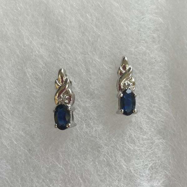 14k Sapphire & Melee Diamond Earrings