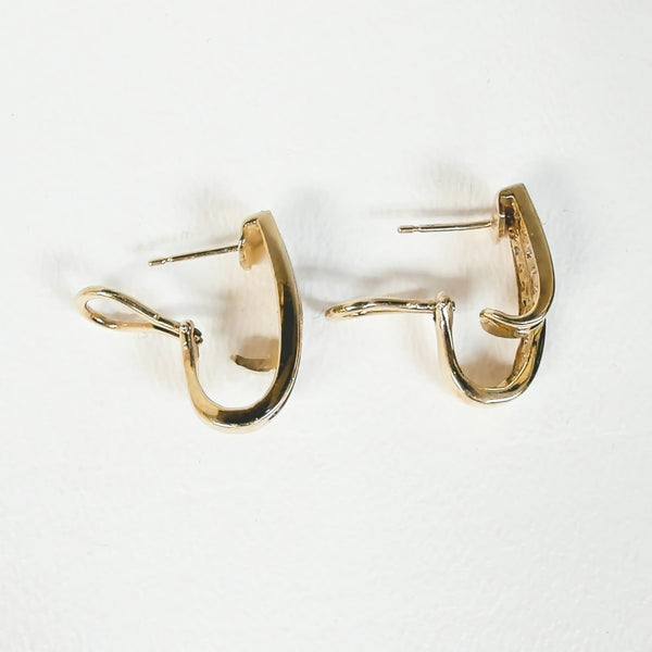 10K Two Tone 1/4TW Diamond Omega Back Earrings