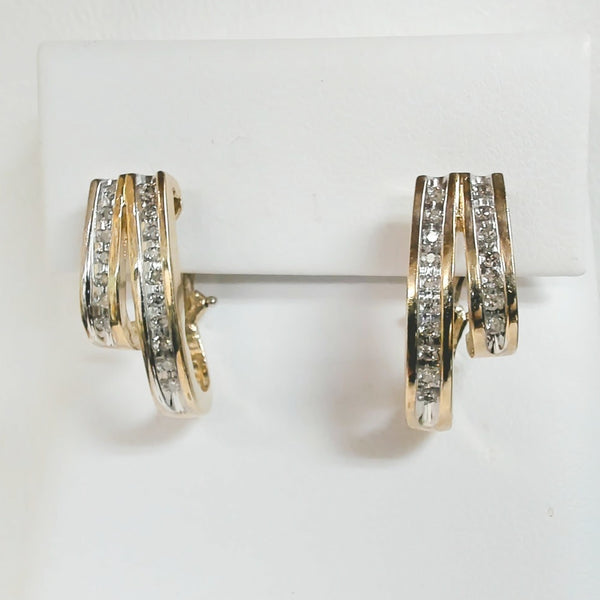 10K Two Tone 1/4TW Diamond Omega Back Earrings