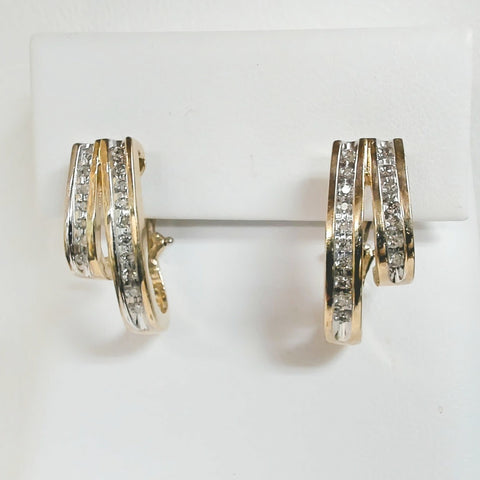 10K Two Tone 1/4TW Diamond Omega Back Earrings