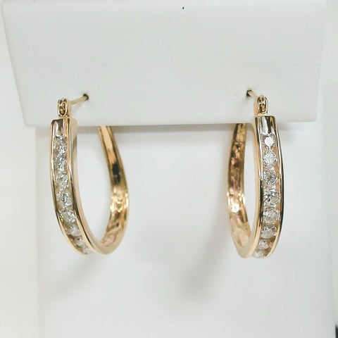 14K Diamond Channel Hoops