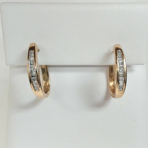 14K Diamond Channel Hoops