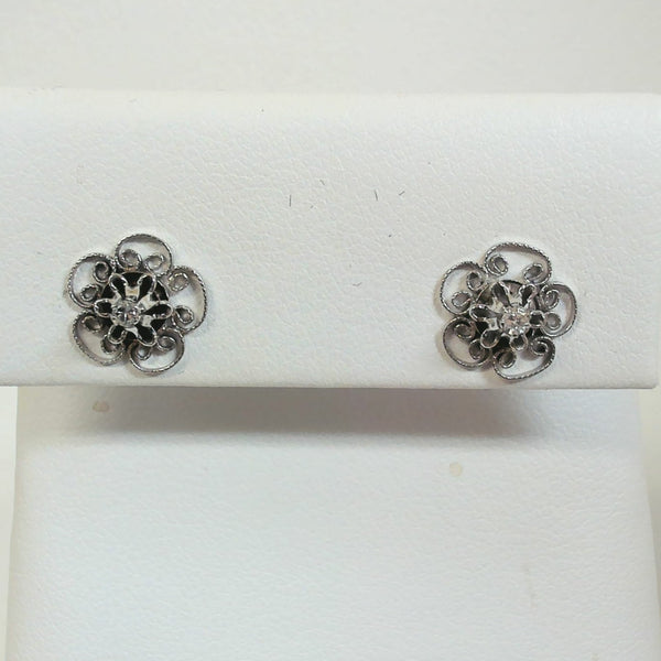 14K Filigree Melee Diamond Post Earrings