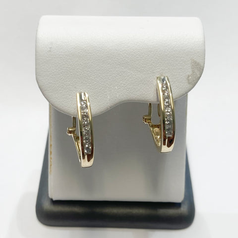 14k Diamond Semi-Hoop Omega-Back Earrings