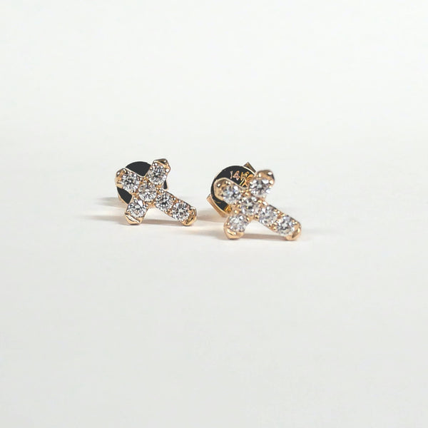 14K Diamond Cross Post Earrings